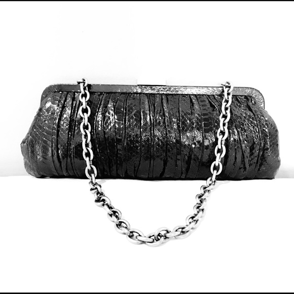 Nicole Miller Handbags - Black Snakeskin Clutch / Handbag